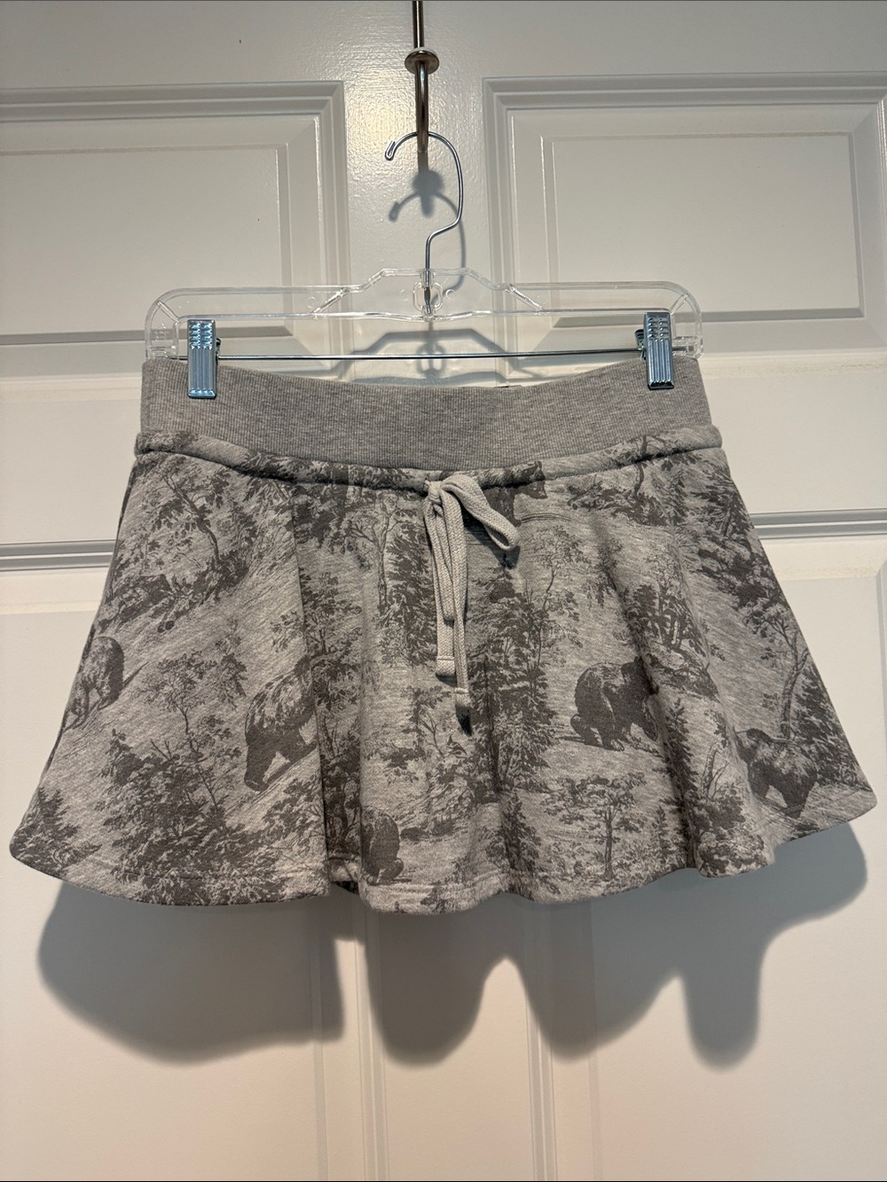 Gray Printed Drawstring Skater Skirt